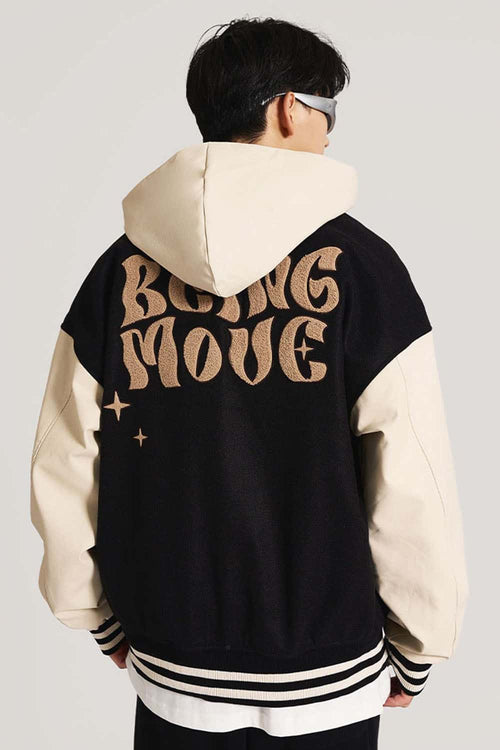 Premium Towel-Embroidered Bomber Jacket - Black