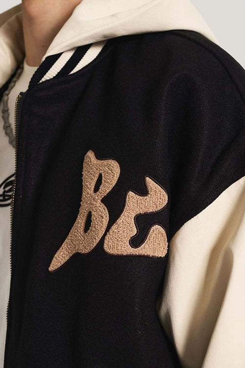 Premium Towel-Embroidered Bomber Jacket - Black