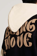 Premium Towel-Embroidered Bomber Jacket - Black