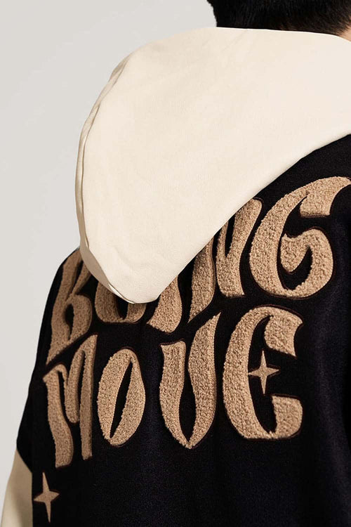 Premium Towel-Embroidered Bomber Jacket - Black