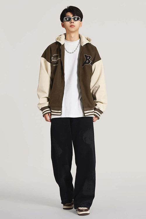 Premium Towel-Embroidered Bomber Jacket - Coffee