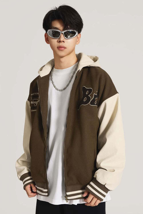 Premium Towel-Embroidered Bomber Jacket - Coffee
