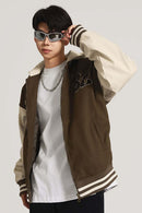 Premium Towel-Embroidered Bomber Jacket - Coffee