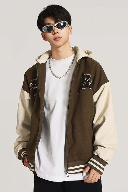 Premium Towel-Embroidered Bomber Jacket - Coffee