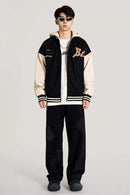 Premium Towel-Embroidered Bomber Jacket - Black