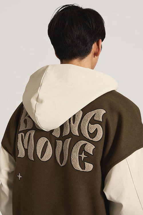 Premium Towel-Embroidered Bomber Jacket - Coffee