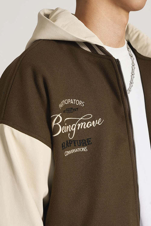 Premium Towel-Embroidered Bomber Jacket - Coffee