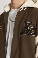 Premium Towel-Embroidered Bomber Jacket - Coffee