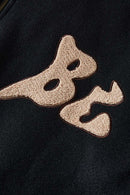 Premium Towel-Embroidered Bomber Jacket - Black