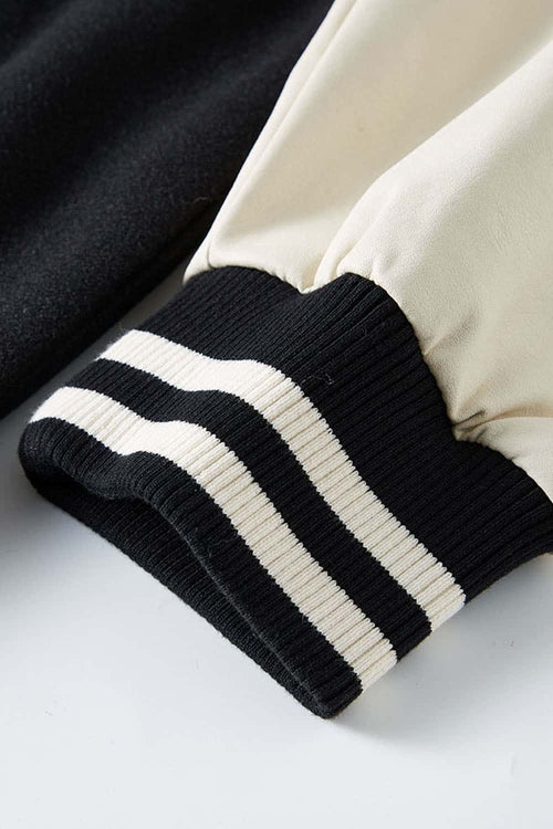 Premium Towel-Embroidered Bomber Jacket - Black
