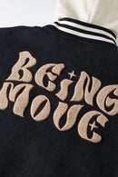 Premium Towel-Embroidered Bomber Jacket - Black