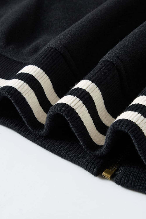 Premium Towel-Embroidered Bomber Jacket - Black