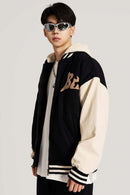 Premium Towel-Embroidered Bomber Jacket - Black