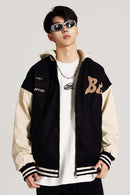 Premium Towel-Embroidered Bomber Jacket - Black