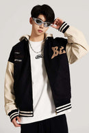 Premium Towel-Embroidered Bomber Jacket - Black