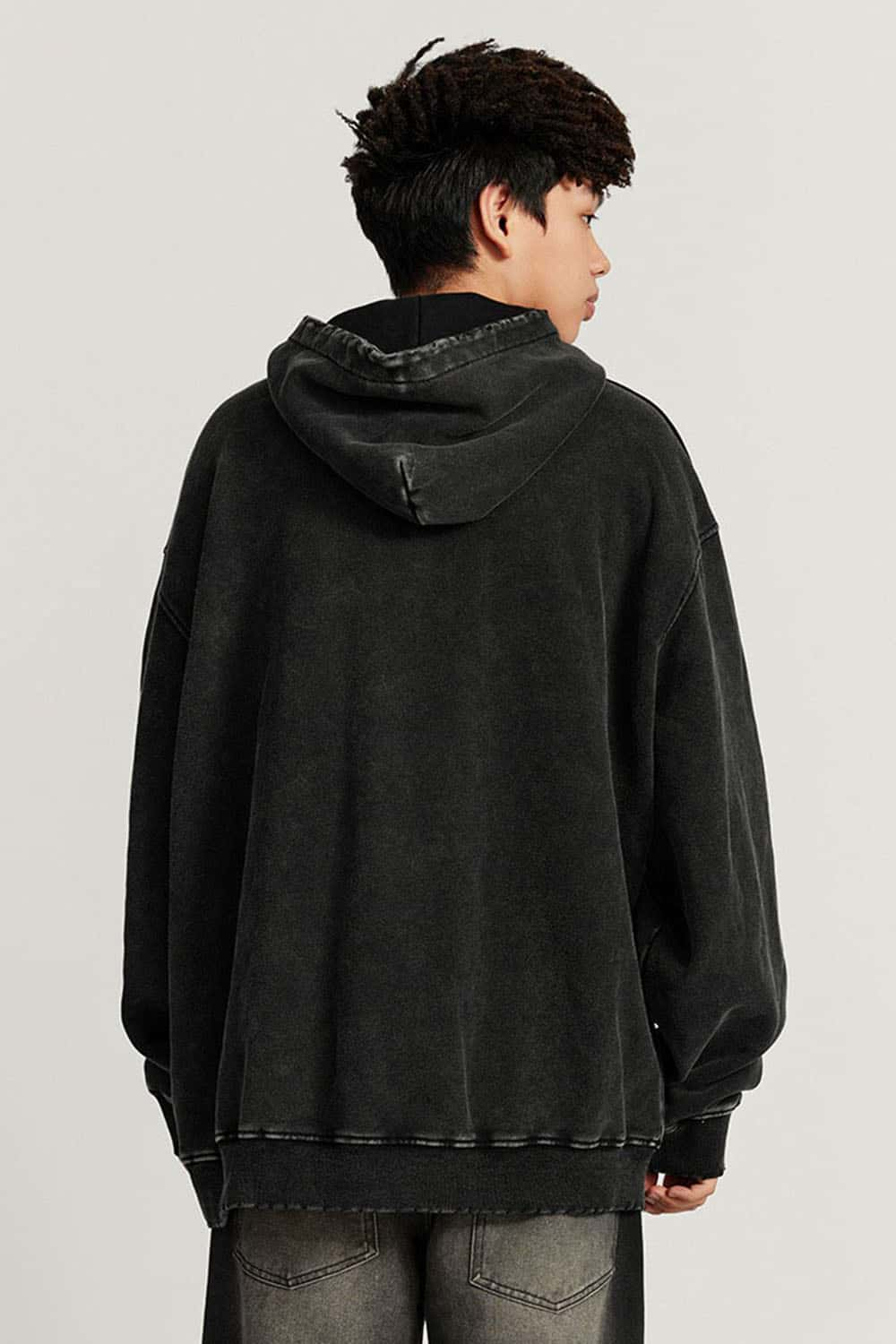 Oversized Heavyweight Washed Cotton Hoodie with Gothic Print