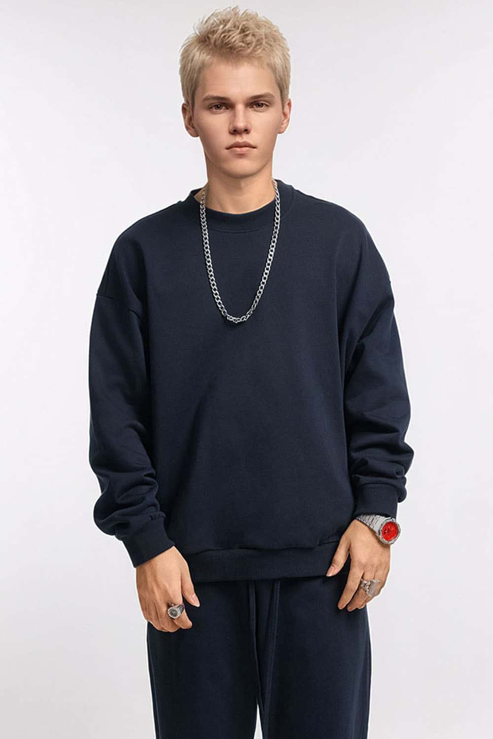 360g Solid Color Crew Neck Oversized Pullover Sweatshirt