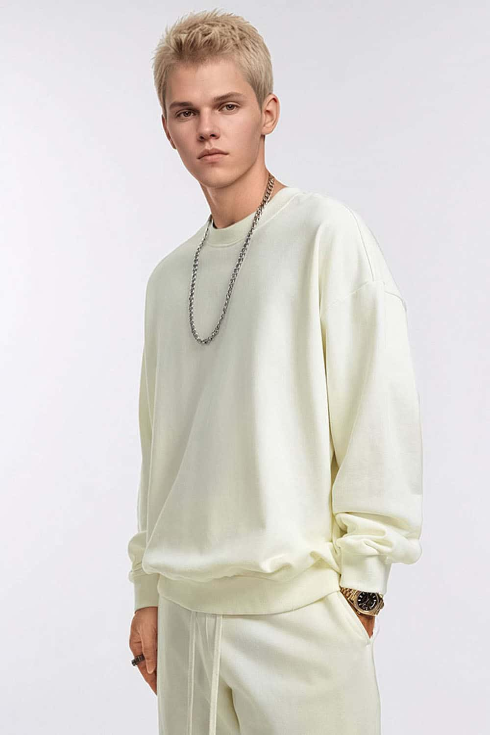 360g Solid Color Crew Neck Oversized Pullover Sweatshirt