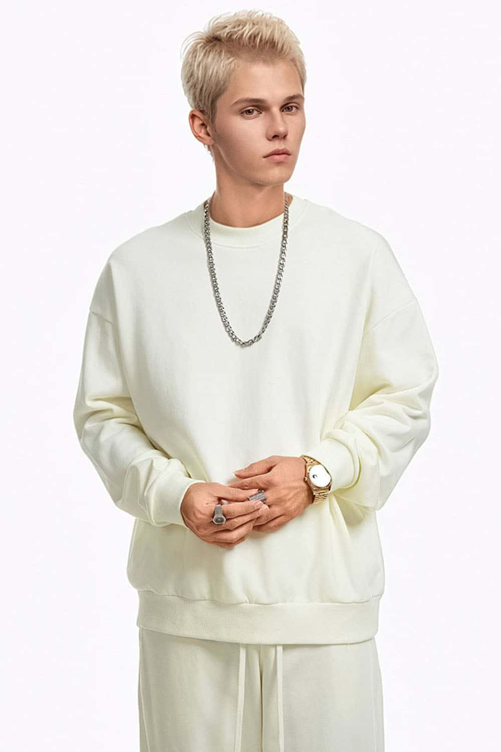 360g Solid Color Crew Neck Oversized Pullover Sweatshirt