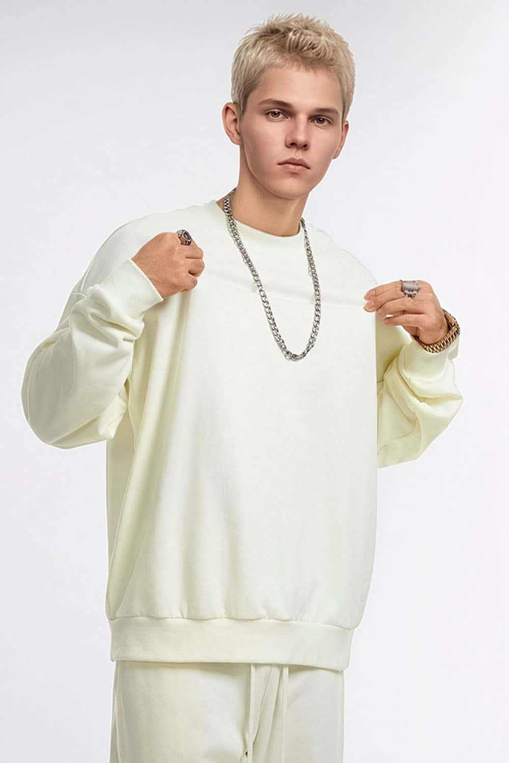 360g Solid Color Crew Neck Oversized Pullover Sweatshirt