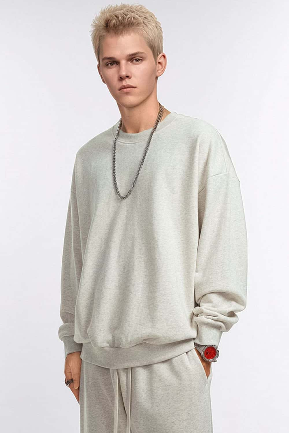 360g Solid Color Crew Neck Oversized Pullover Sweatshirt