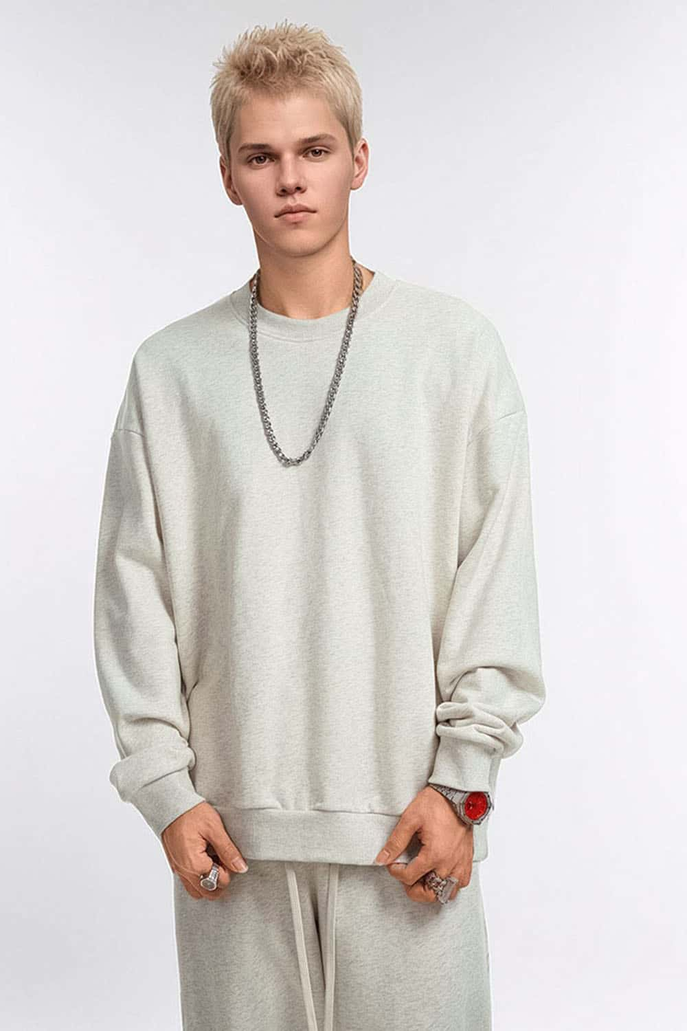 360g Solid Color Crew Neck Oversized Pullover Sweatshirt