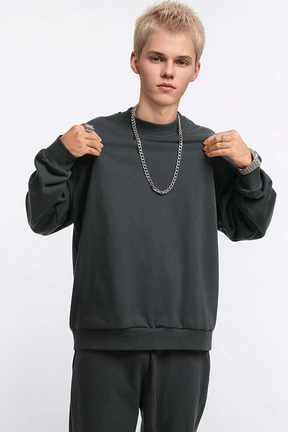 360g Solid Color Crew Neck Oversized Pullover Sweatshirt