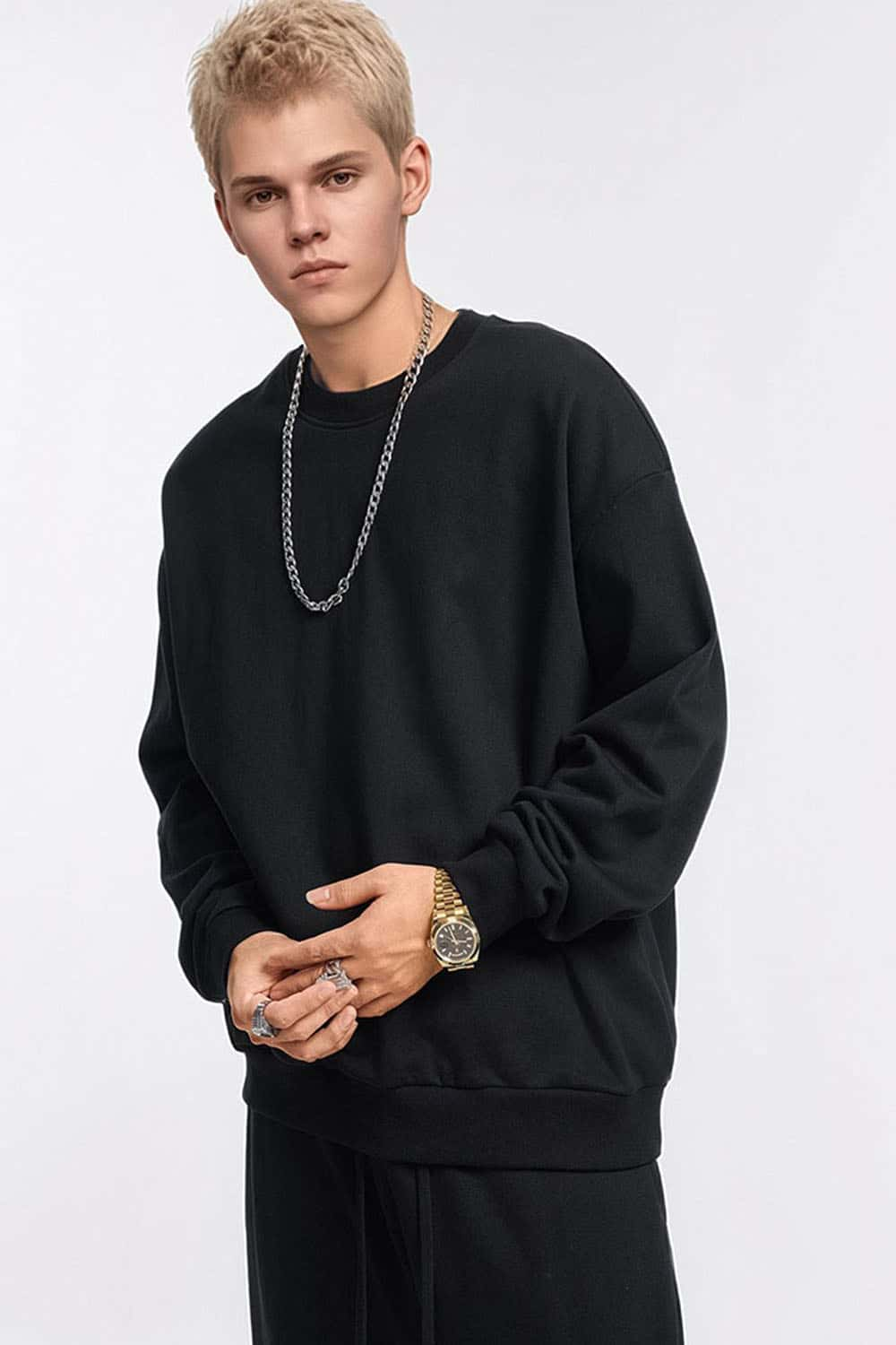 360g Solid Color Crew Neck Oversized Pullover Sweatshirt