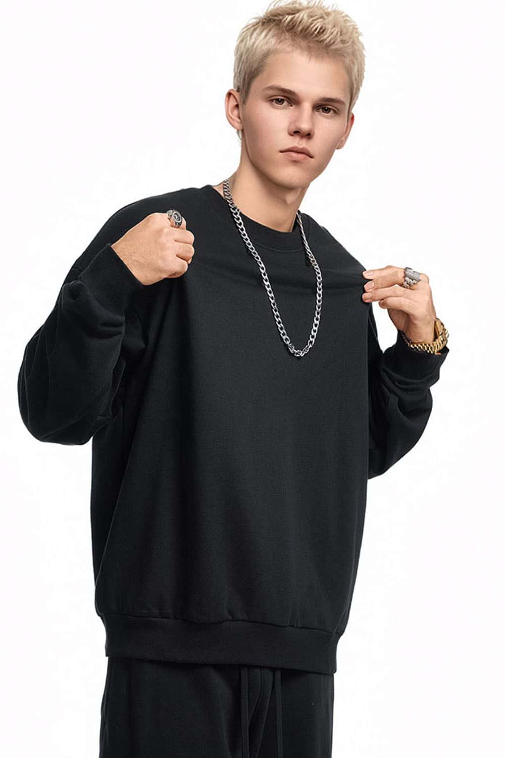 360g Solid Color Crew Neck Oversized Pullover Sweatshirt