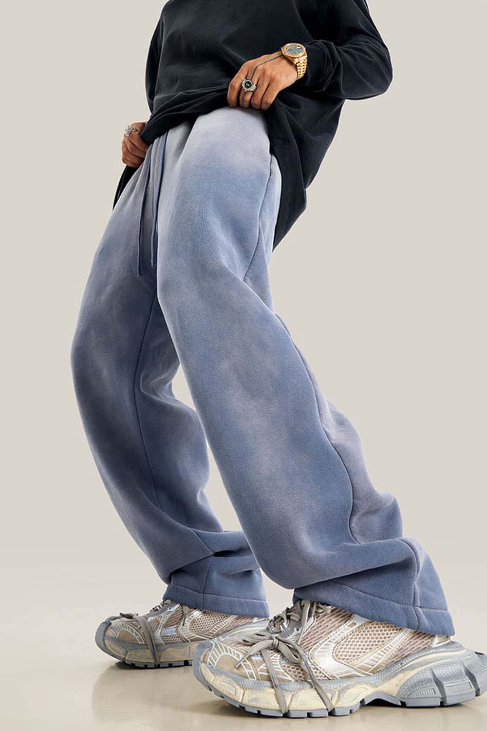 Thick Fleece-Lined Wide Leg Streetwear Sweatpants