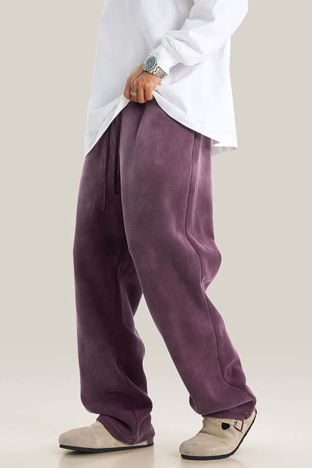 Thick Fleece-Lined Wide Leg Streetwear Sweatpants