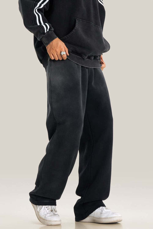 Heavyweight Wide-Leg Fleece Sweatpants - Black