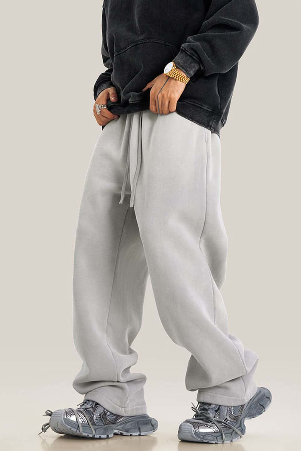 Thick Fleece-Lined Wide Leg Streetwear Sweatpants