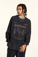 Distressed Band Graphic Long Sleeve Tee - Vintage Black