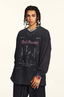 Distressed Band Graphic Long Sleeve Tee - Vintage Black