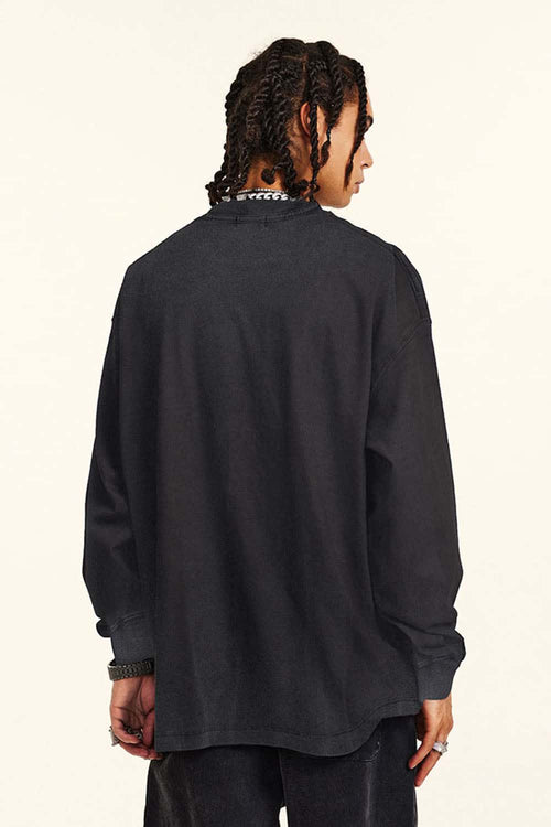 Distressed Band Graphic Long Sleeve Tee - Vintage Black