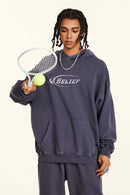 Heavyweight Washed Cotton Graphic Pullover Hoodie in Grape Purple - front product view