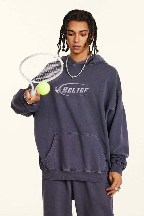Heavyweight Washed Cotton Graphic Pullover Hoodie in Grape Purple - front product view