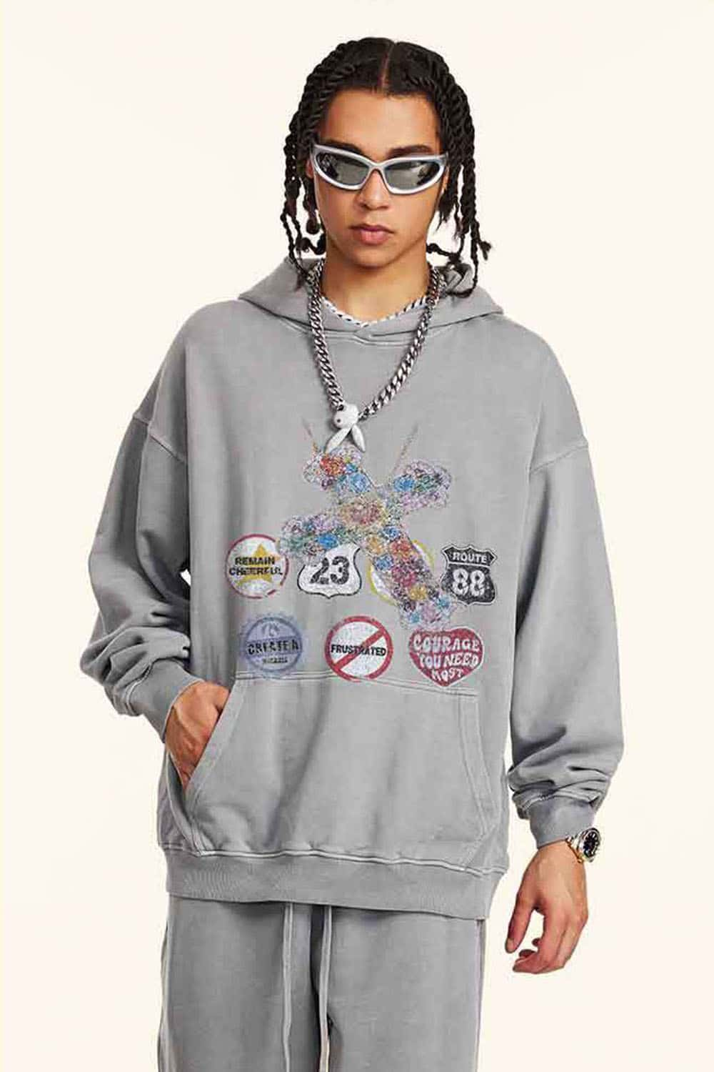 Heavyweight 380g Badge Print Pullover Hoodie