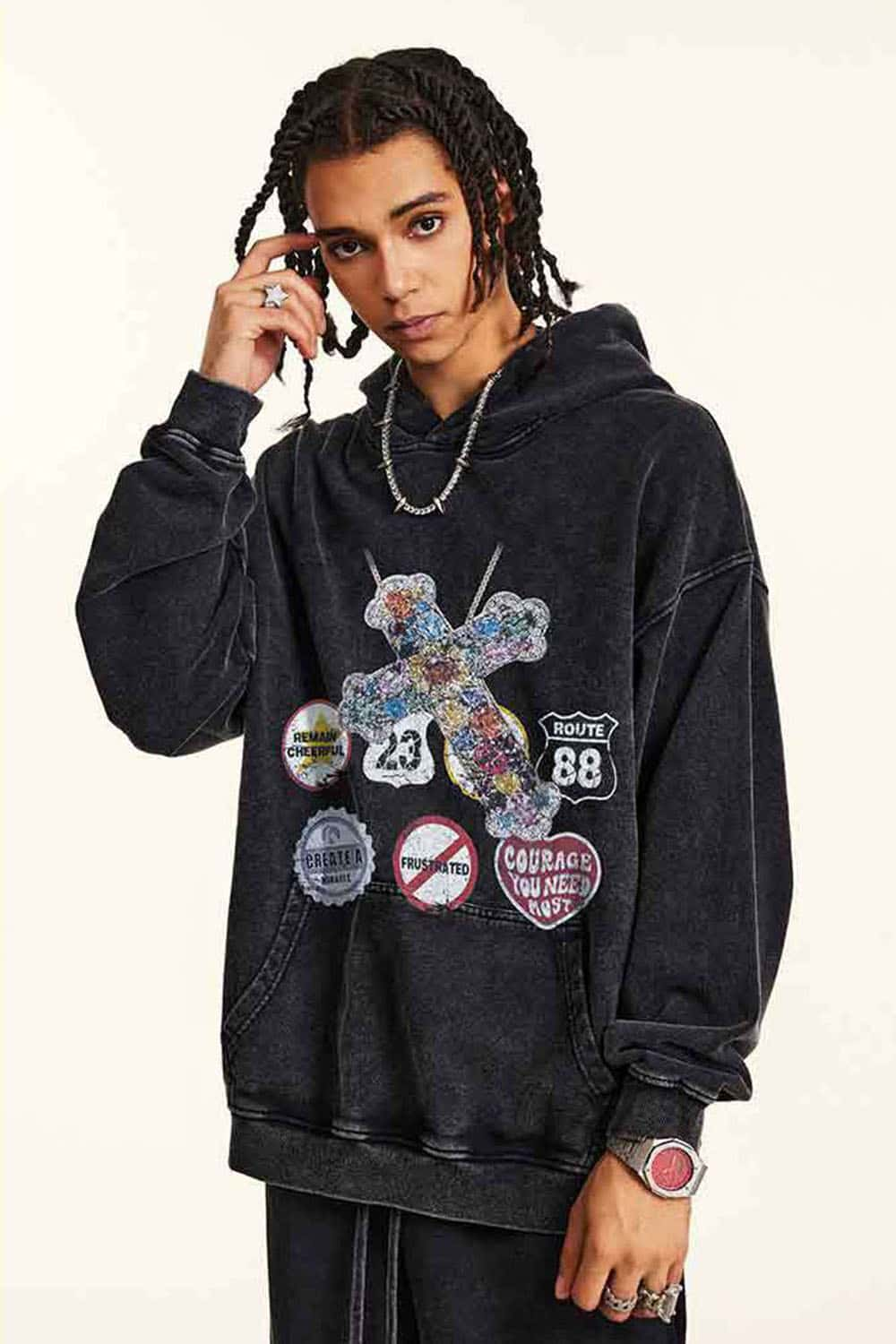 Heavyweight 380g Badge Print Pullover Hoodie