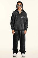 Vintage Washed Fleece Zip Hoodie - Black