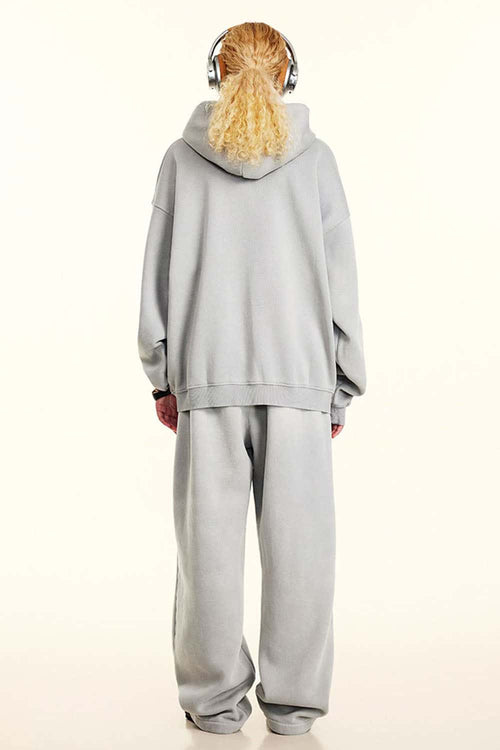 Vintage Washed Fleece Zip Hoodie - Light Gray
