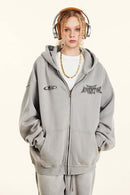 Vintage Washed Fleece Zip Hoodie - Light Gray
