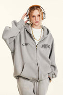 Vintage Washed Fleece Zip Hoodie - Light Gray