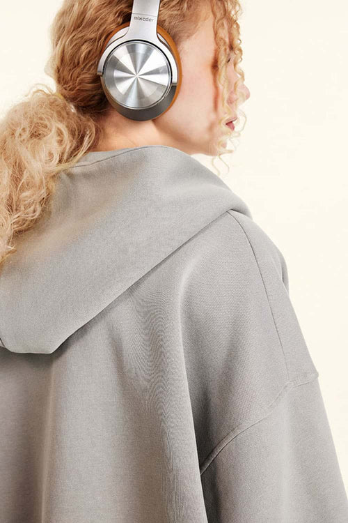 Vintage Washed Fleece Zip Hoodie - Light Gray