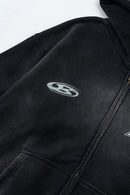 Vintage Washed Fleece Zip Hoodie - Black