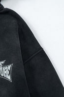 Vintage Washed Fleece Zip Hoodie - Black