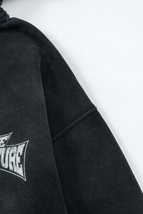 Vintage Washed Fleece Zip Hoodie - Black