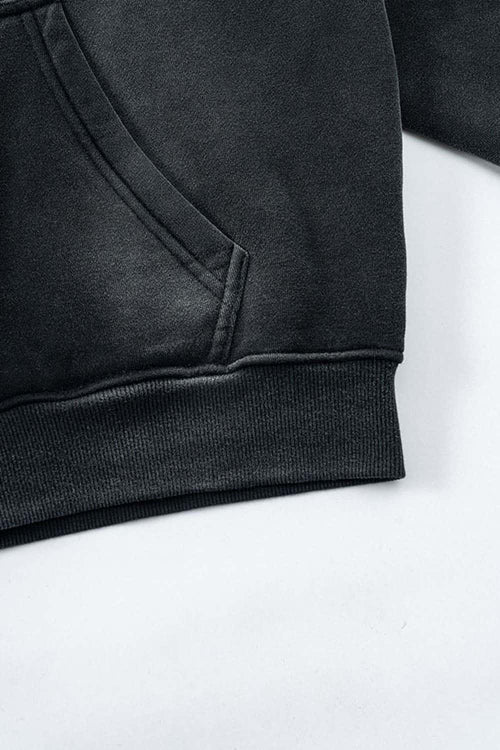 Vintage Washed Fleece Zip Hoodie - Black