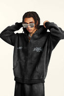 Vintage Washed Fleece Zip Hoodie - Black